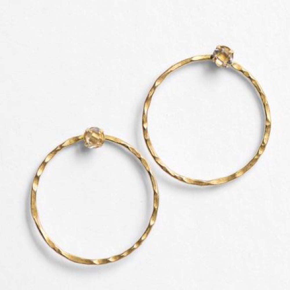 NEW! Herkimer Diamond & Raw Brass Modern Hoop Stud Earrings - Ready for gifting!